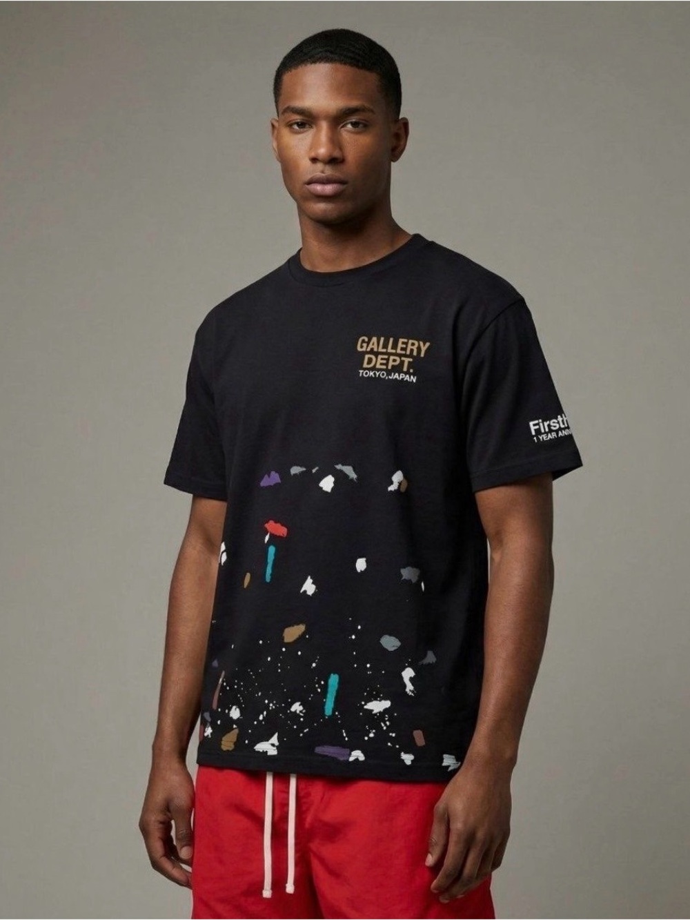 Gallery Dept Black Short-Sleeve Tee with Multicolor Paint Detail